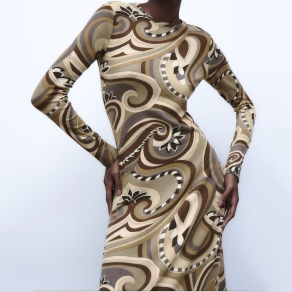 Zara Printed Bodycon Dress Sz L - Picture 3 of 8